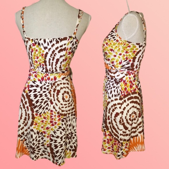 Wrap Dress Travel Stretch Adjustable Strap Pattern Orange Packable Zip Stretchy - Picture 3 of 3